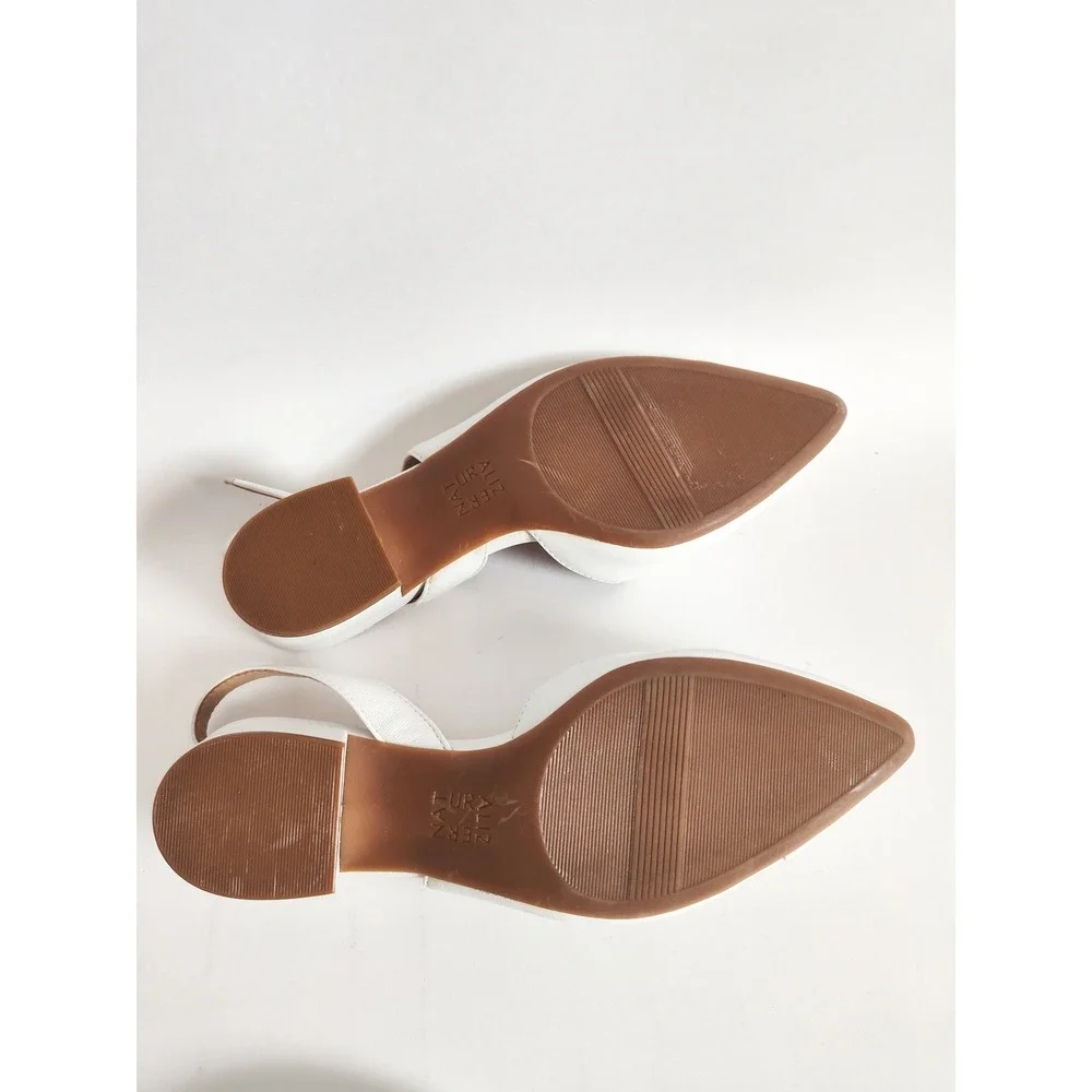 Naturalizer Slingback Pumps 6.5 White Leather Block Heel Pointed Toe